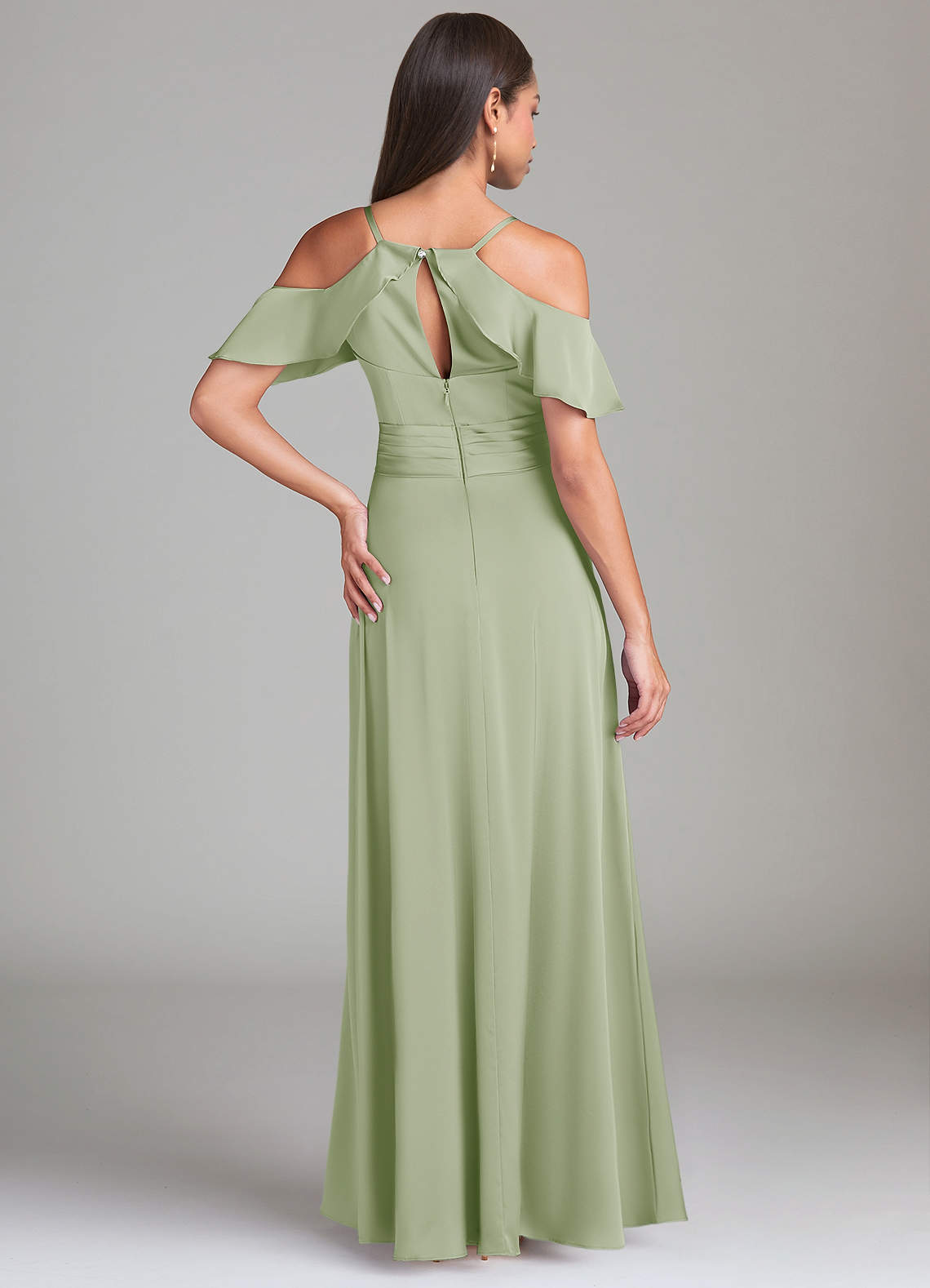 Dakota A-Line V-Neck Stretch Satin Bridesmaid Dress in Dusty Sage