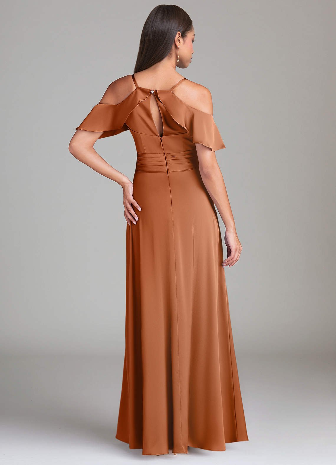 Dakota A-Line V-Neck Stretch Satin Bridesmaid Dress in Copper