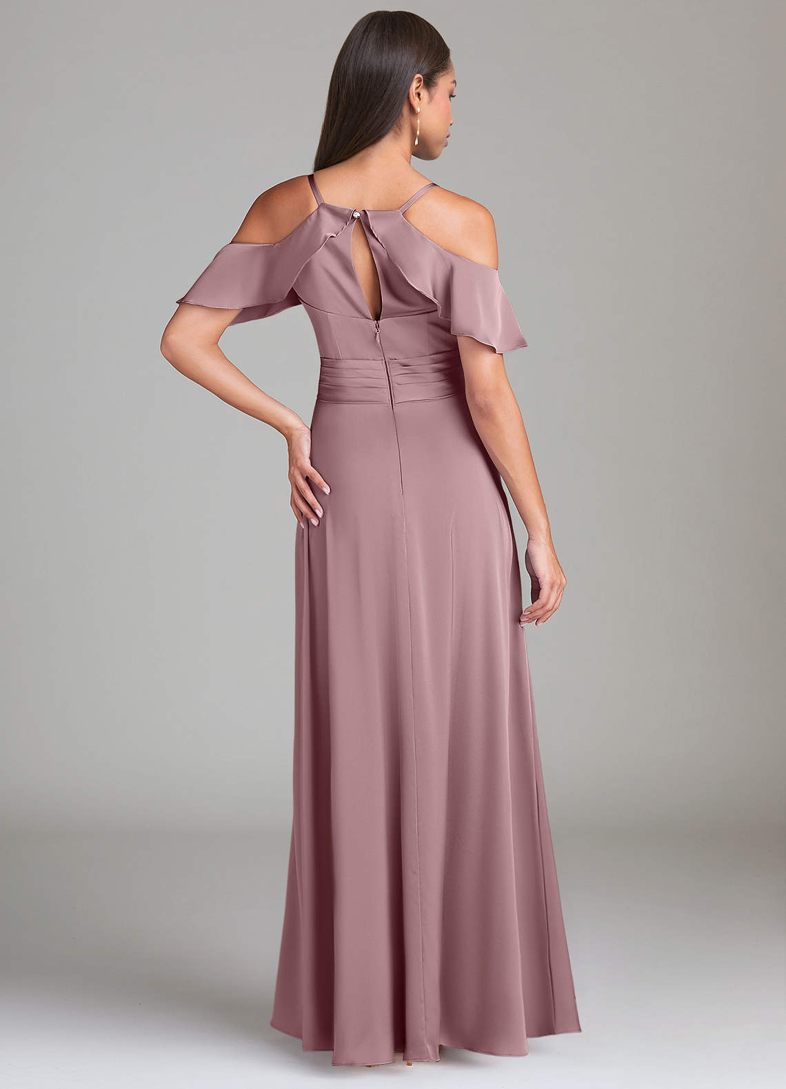 Dakota A-Line V-Neck Stretch Satin Bridesmaid Dress in dusty rose
