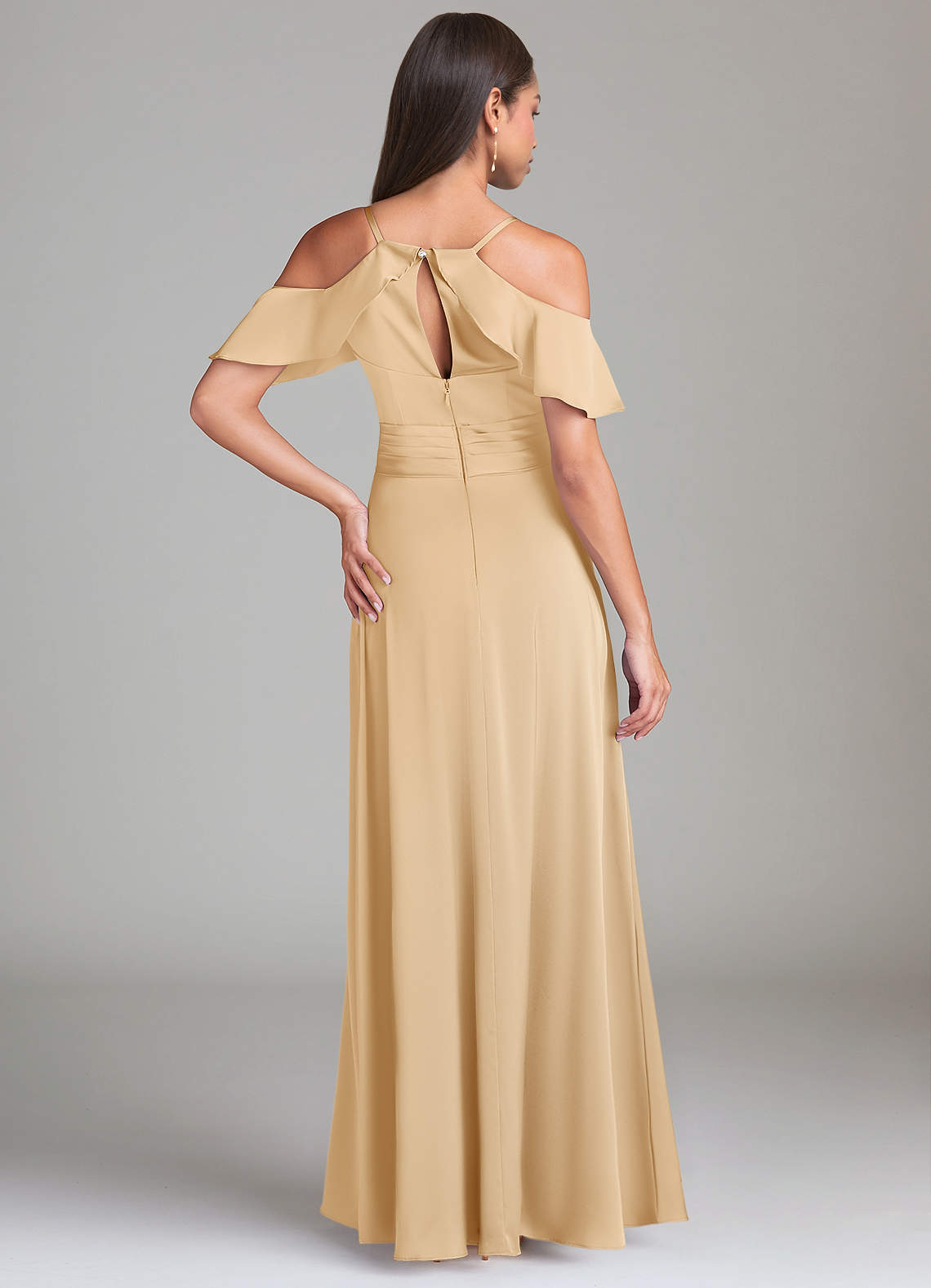 Dakota A-Line V-Neck Stretch Satin Bridesmaid Dress in Gold