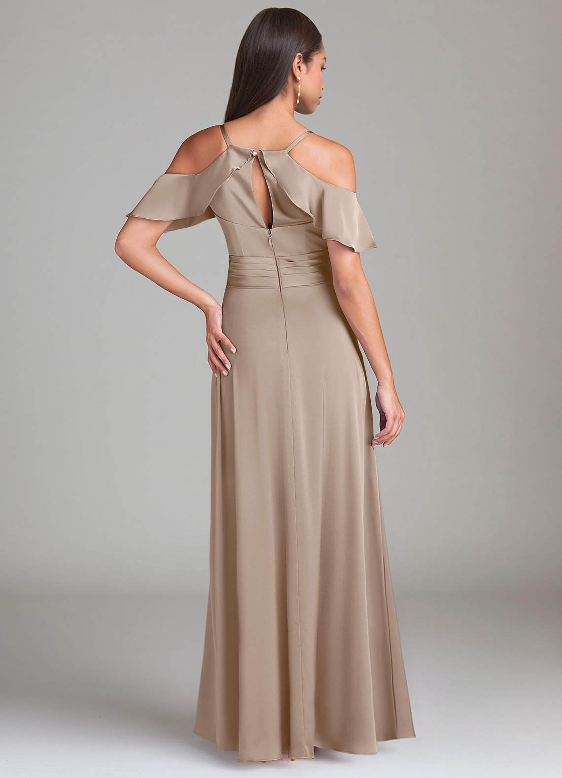 Dakota A-Line V-Neck Stretch Satin Bridesmaid Dress in Taupe