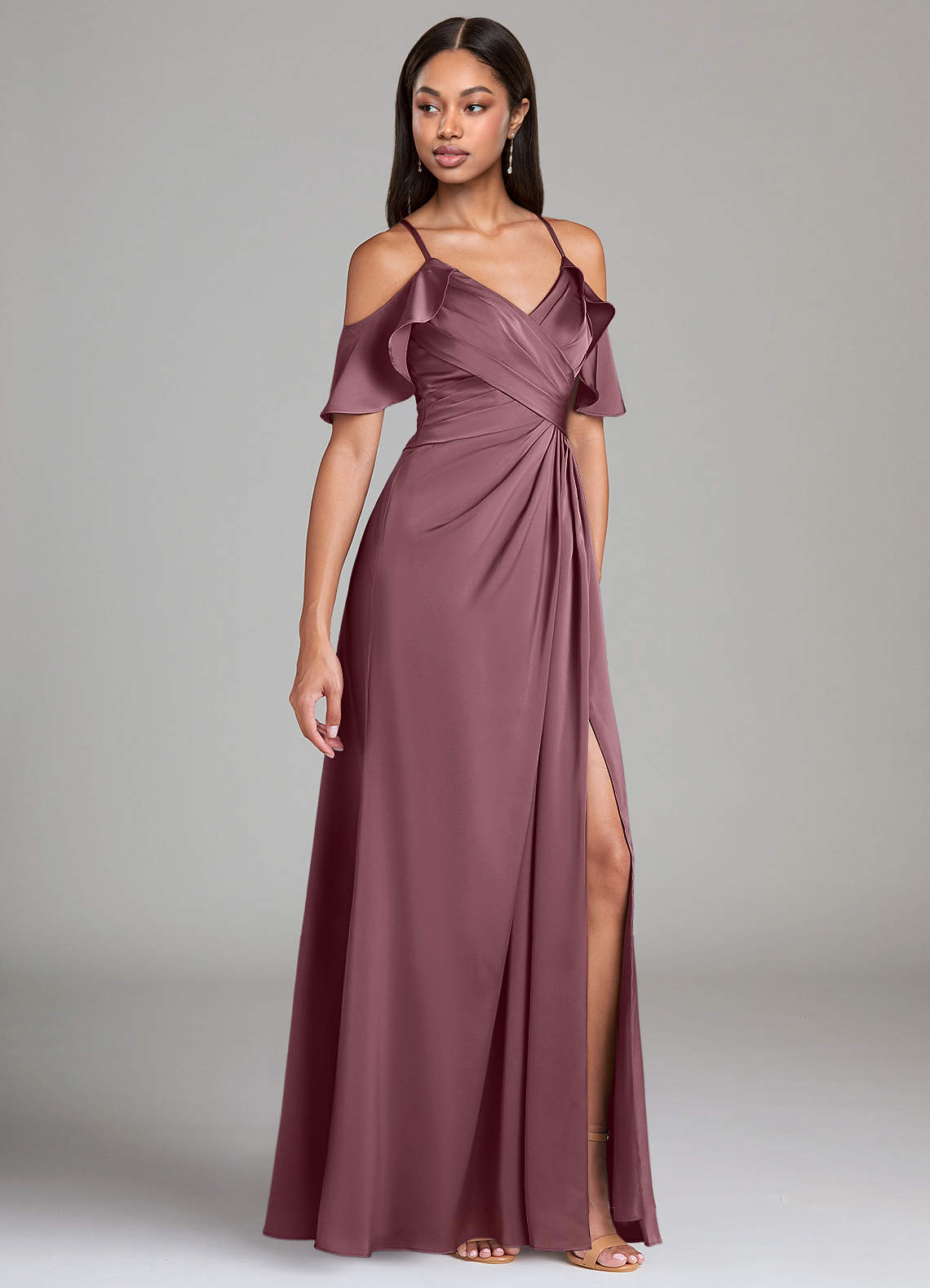 Dakota A-Line V-Neck Stretch Satin Bridesmaid Dress in Amethyst