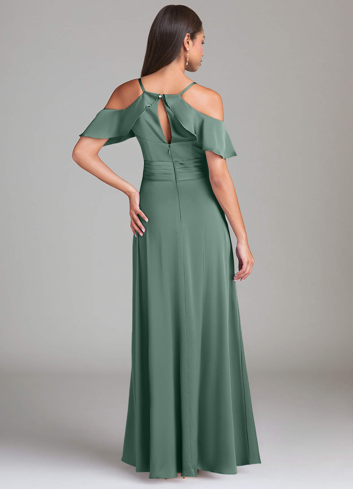 Dakota A-Line V-Neck Stretch Satin Bridesmaid Dress in Eucalyptus