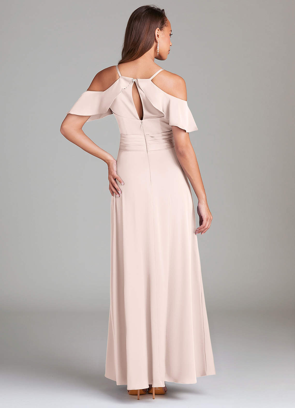 Dakota A-Line V-Neck Stretch Satin Bridesmaid Dress in Blushing Pink