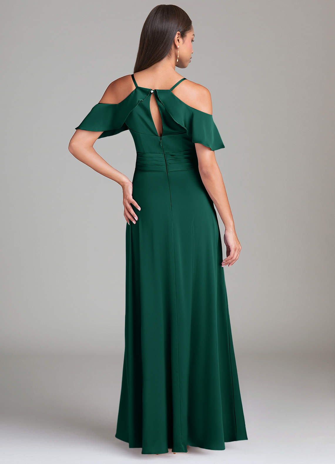 Dakota A-Line V-Neck Stretch Satin Bridesmaid Dress in Emerald