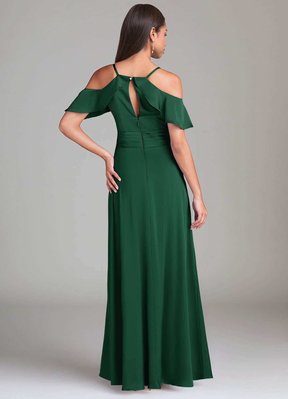 Dakota A-Line V-Neck Stretch Satin Bridesmaid Dress in Dark Green