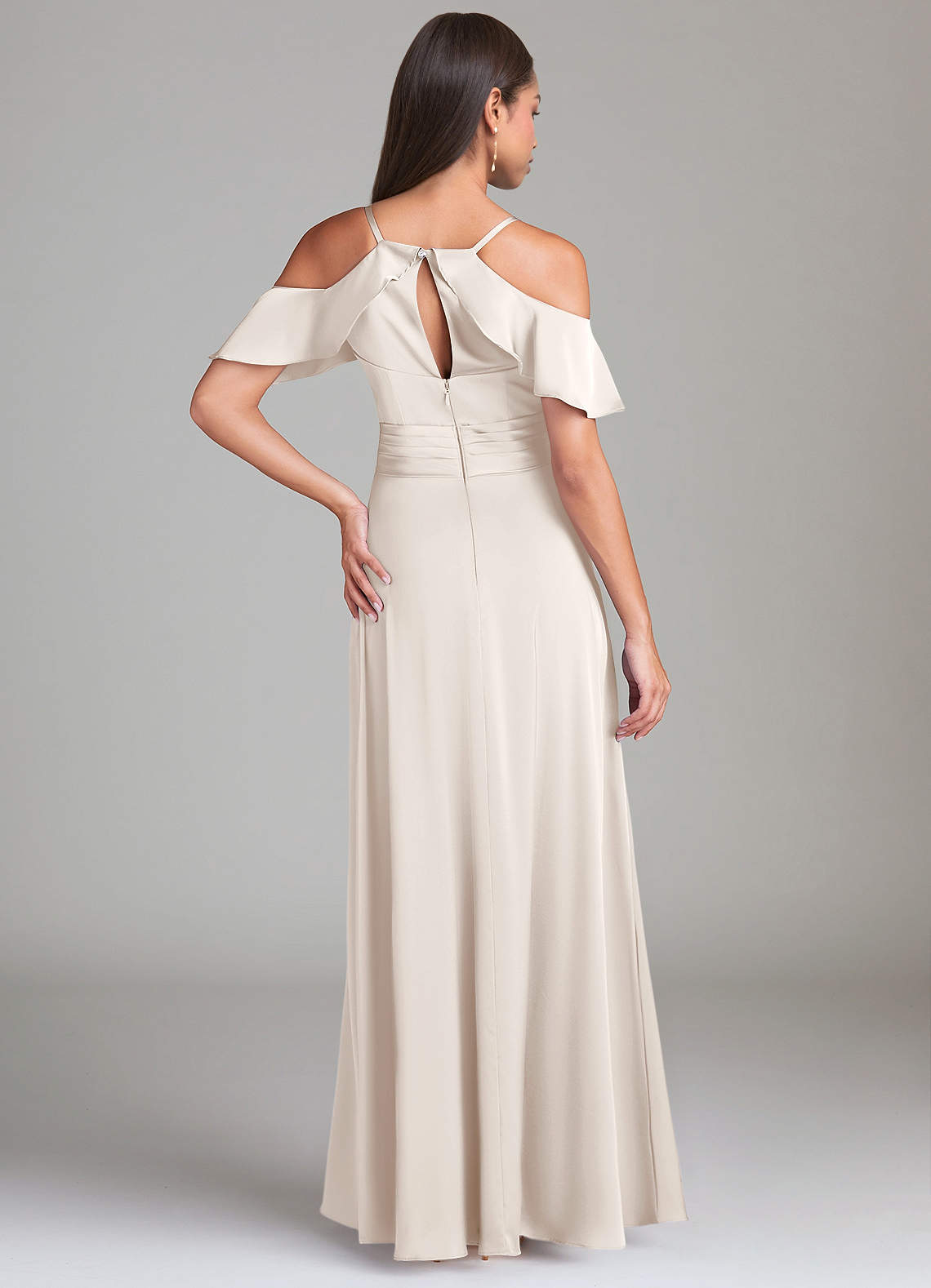 Dakota A-Line V-Neck Stretch Satin Bridesmaid Dress in White Alabaster