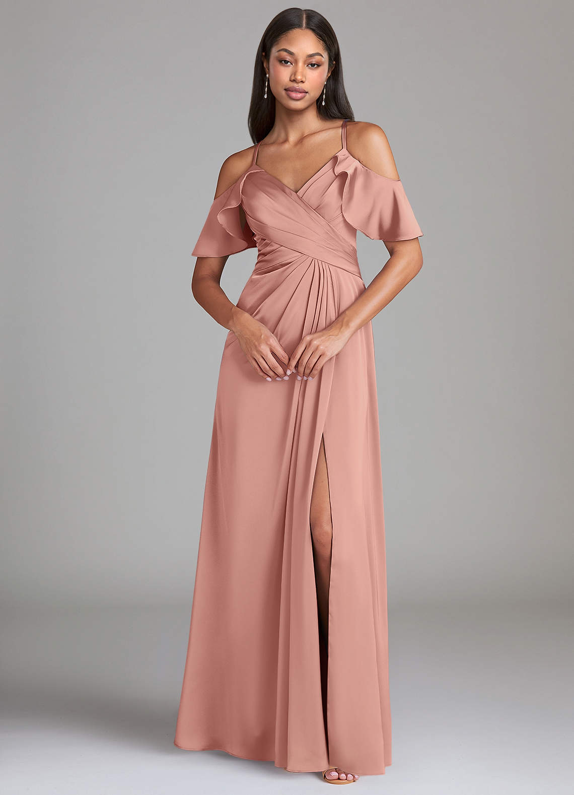 Dakota A-Line V-Neck Stretch Satin Bridesmaid Dress in Rosette