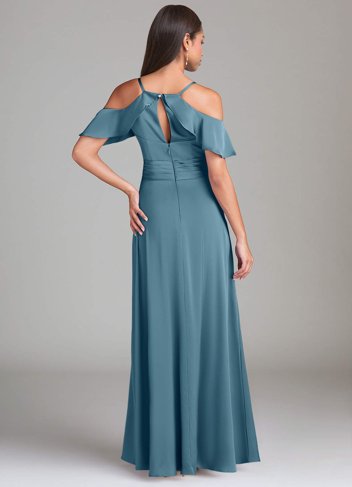Dakota A-Line V-Neck Stretch Satin Bridesmaid Dress in Bermuda