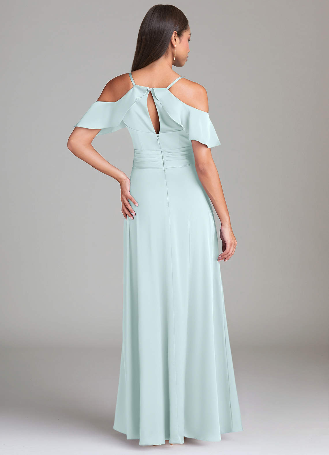 Dakota A-Line V-Neck Stretch Satin Bridesmaid Dress in Sea Glass