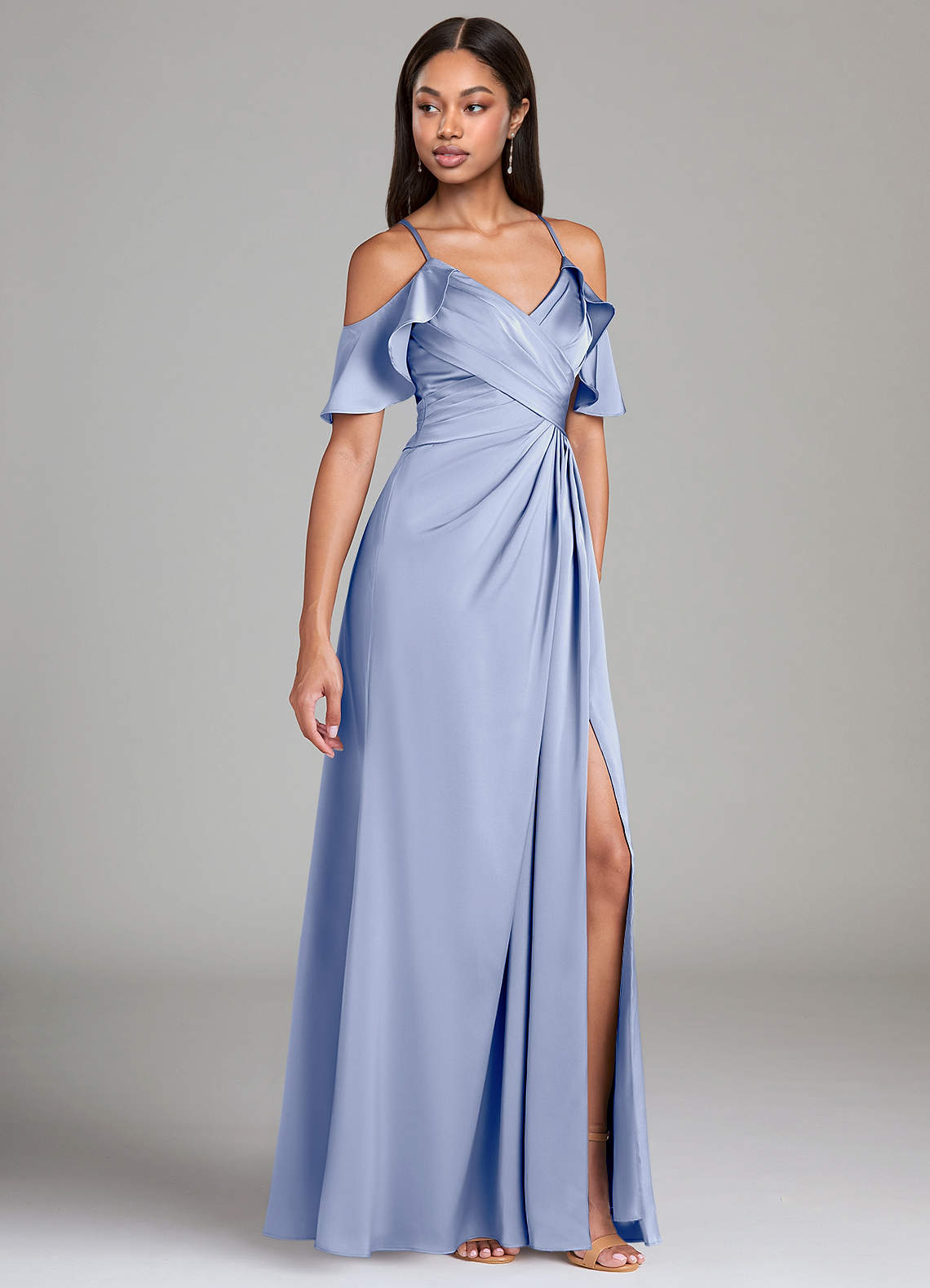 Dakota A-Line V-Neck Stretch Satin Bridesmaid Dress in Ice