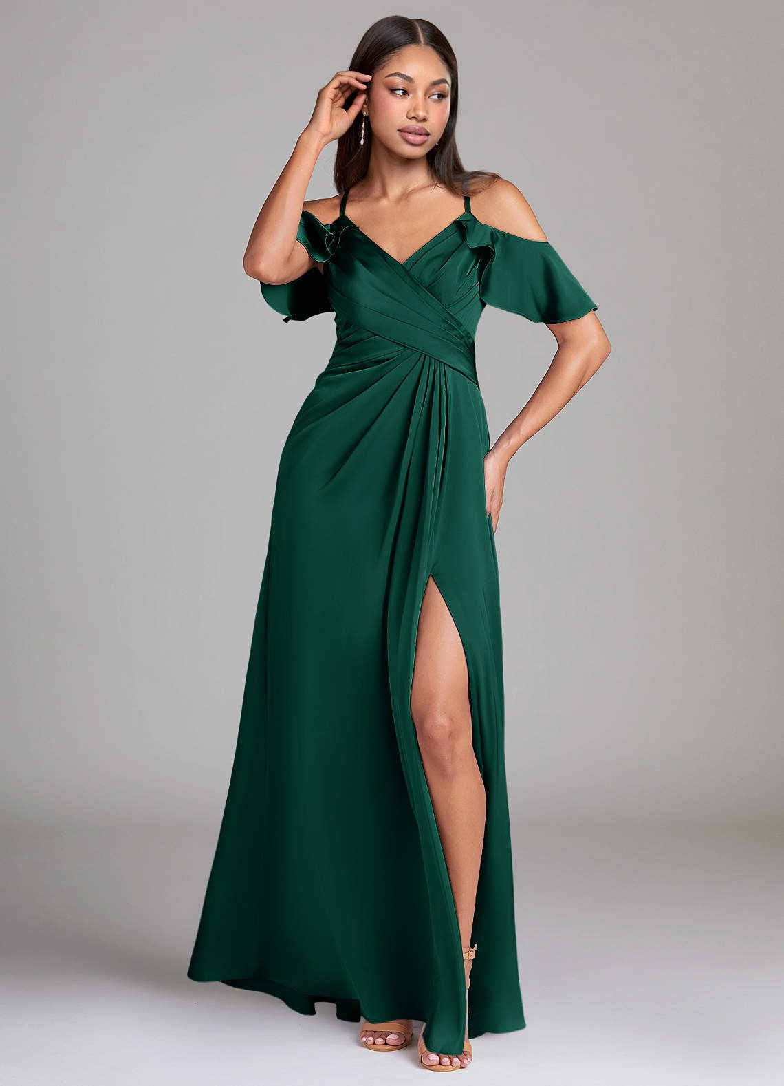 Dakota A-Line V-Neck Stretch Satin Bridesmaid Dress