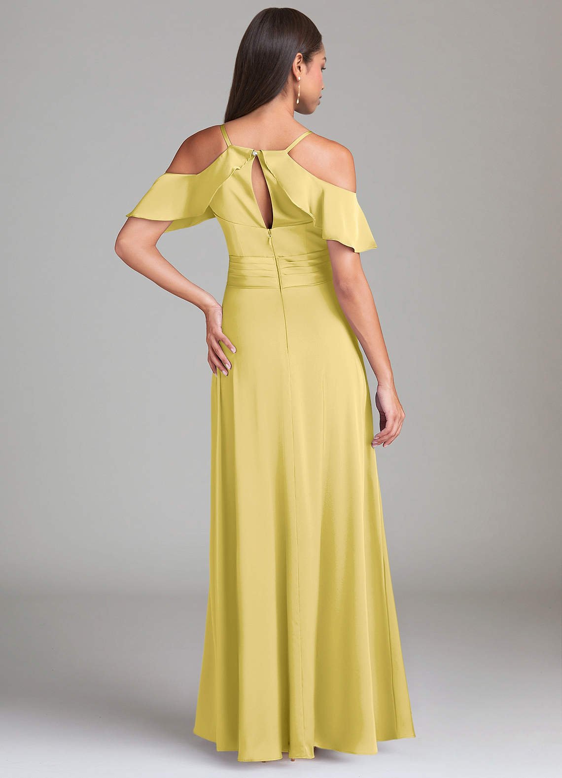 Dakota A-Line V-Neck Stretch Satin Bridesmaid Dress in Canary