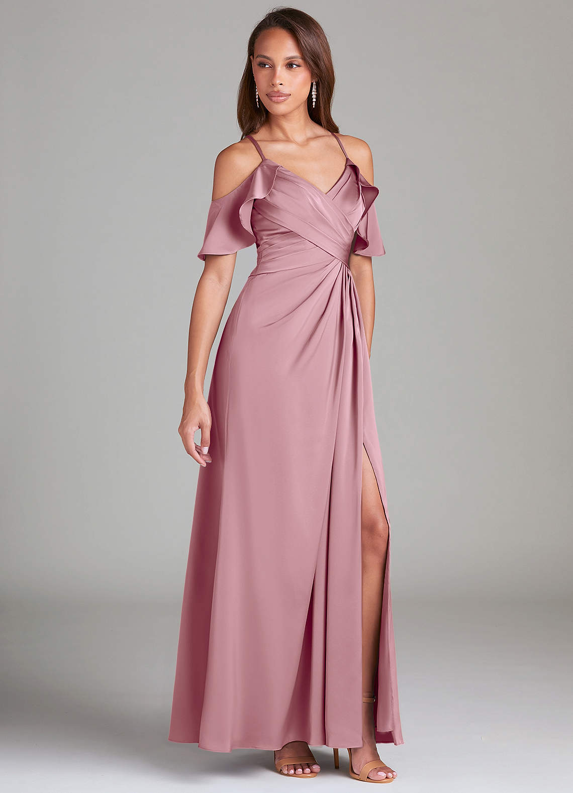 Dakota A-Line V-Neck Stretch Satin Bridesmaid Dress in Vintage Mauve