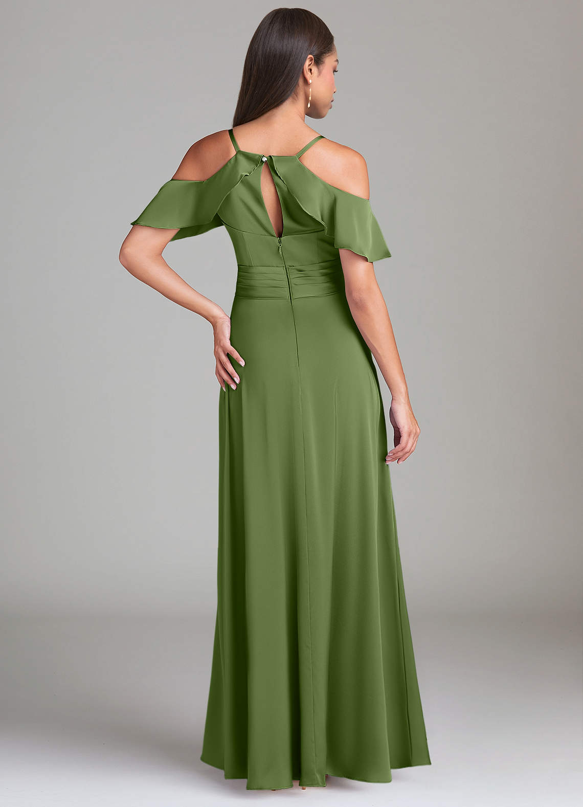 Dakota A-Line V-Neck Stretch Satin Bridesmaid Dress in Juniper