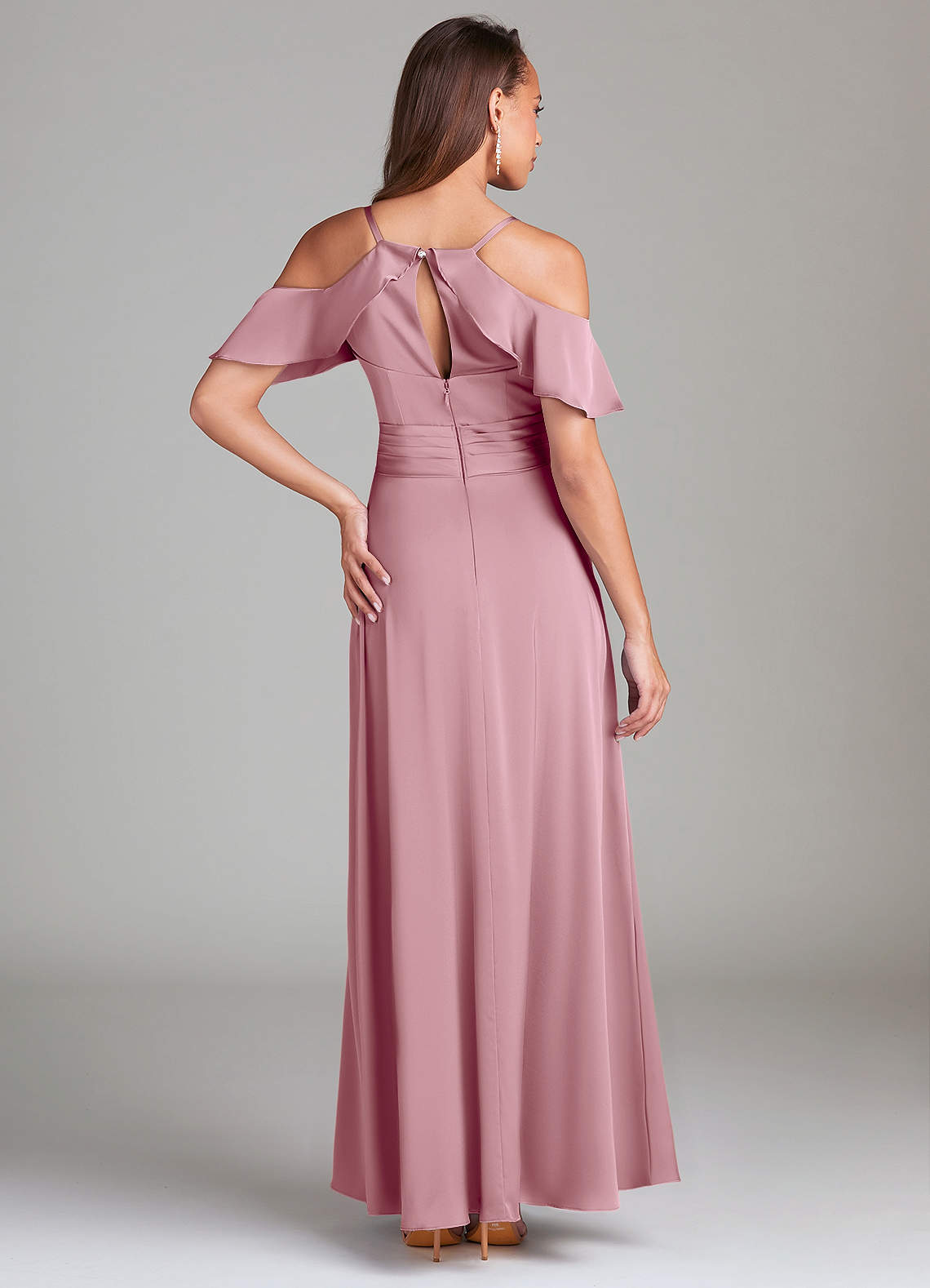 Dakota A-Line V-Neck Stretch Satin Bridesmaid Dress in Vintage Mauve