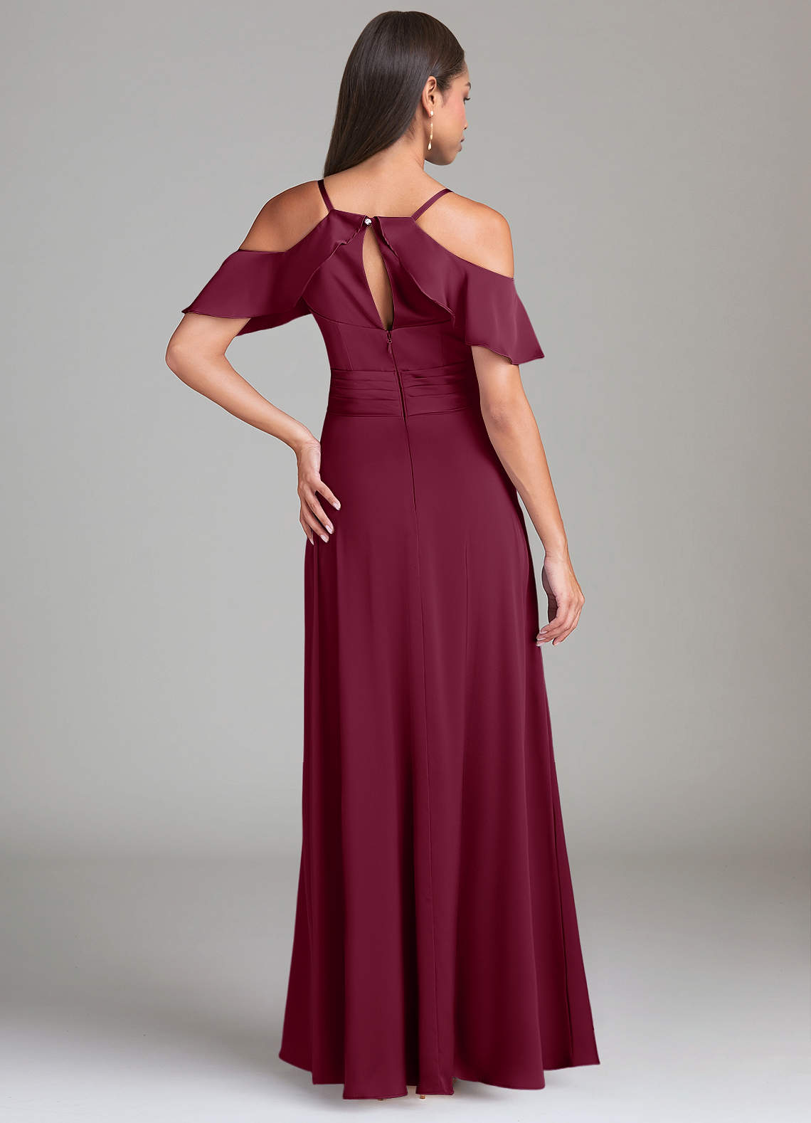 Dakota A-Line V-Neck Stretch Satin Bridesmaid Dress in Mulberry