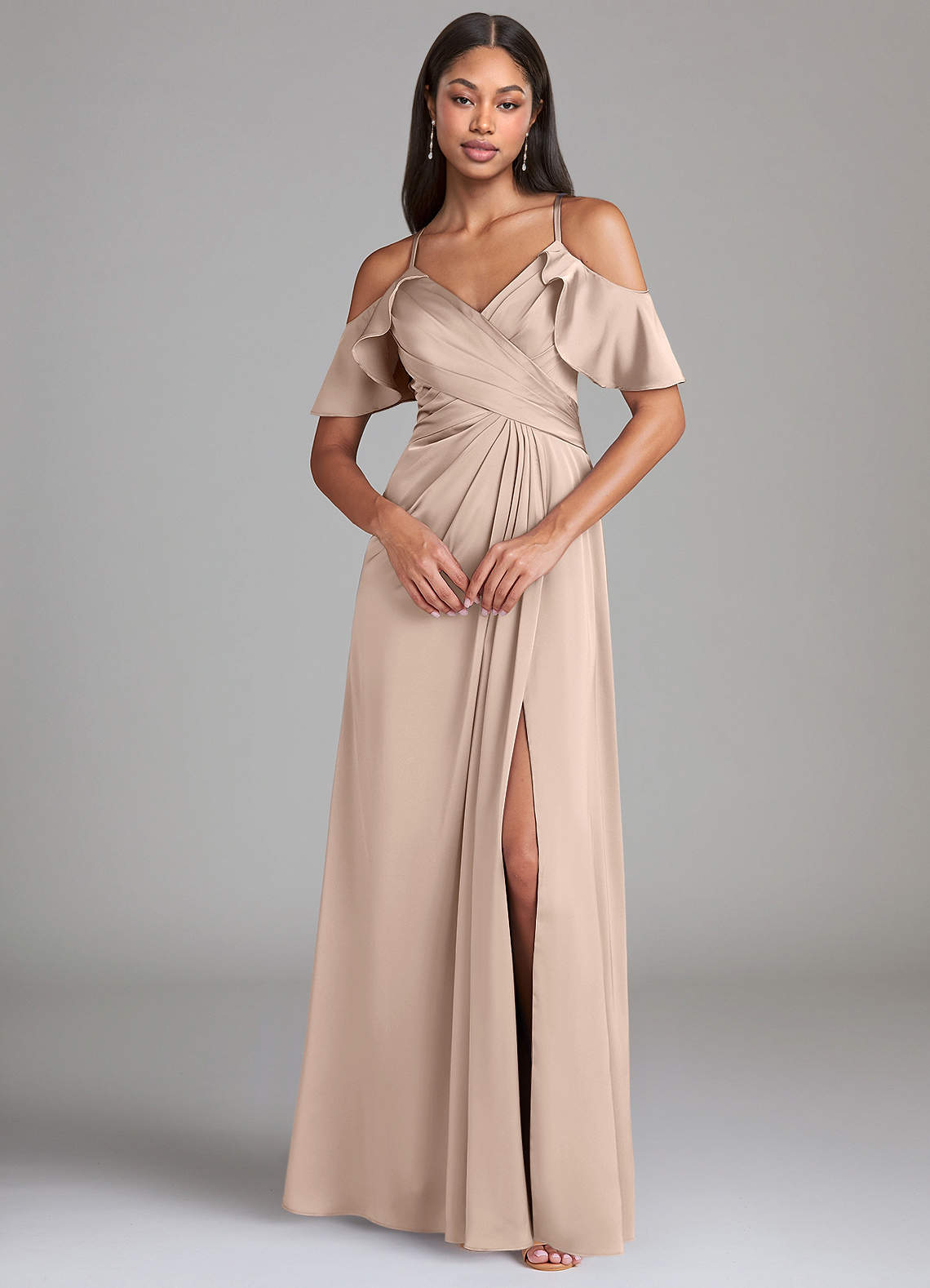 Dakota A-Line V-Neck Stretch Satin Bridesmaid Dress in English Rose
