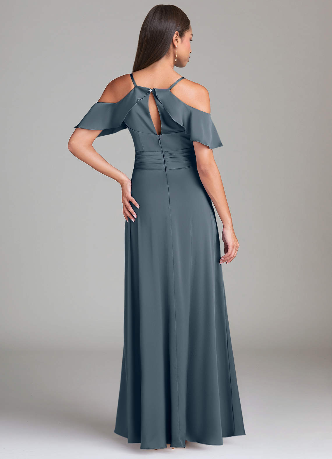 Dakota A-Line V-Neck Stretch Satin Bridesmaid Dress in Twilight