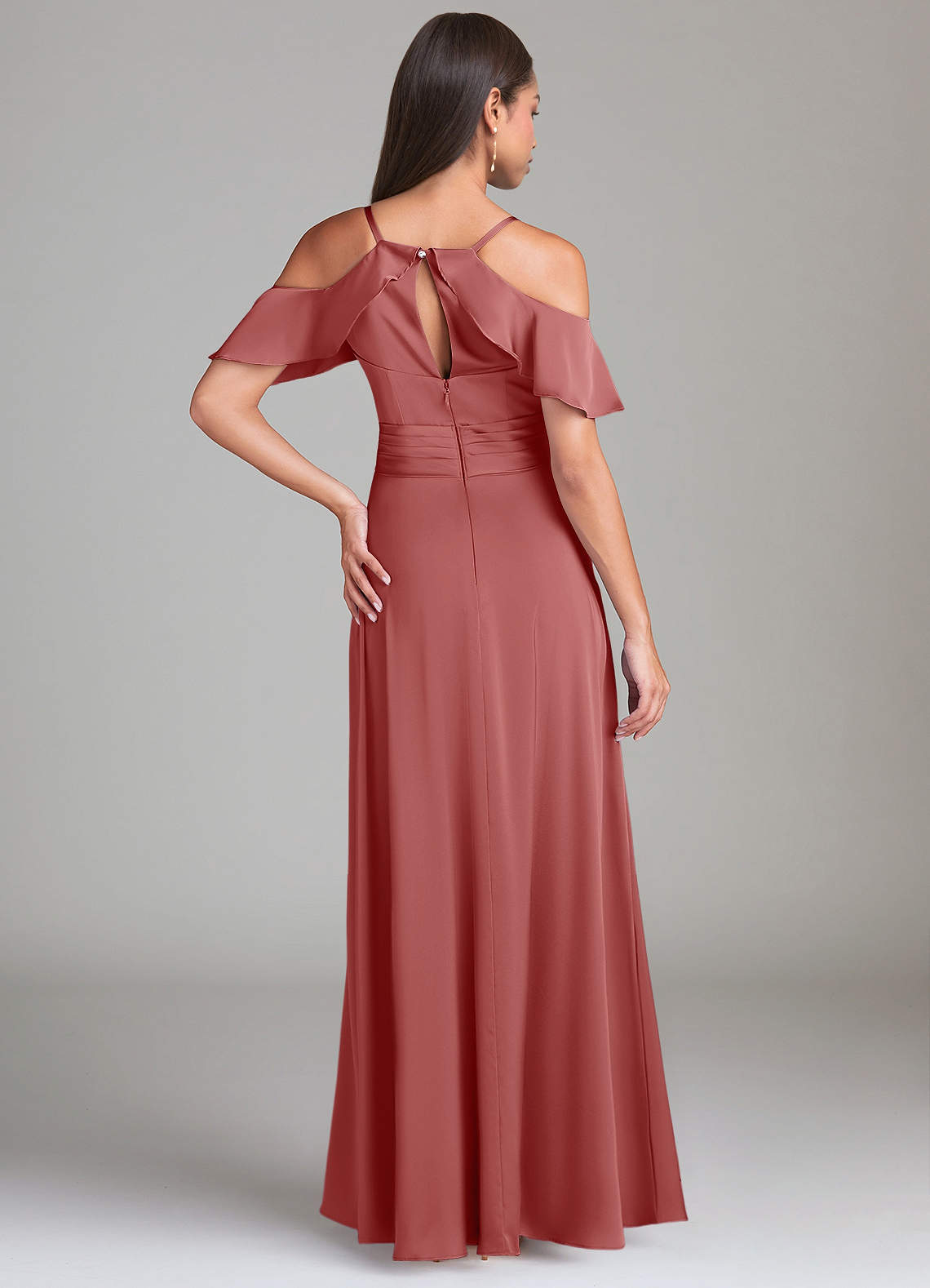 Dakota A-Line V-Neck Stretch Satin Bridesmaid Dress in Antique Rose