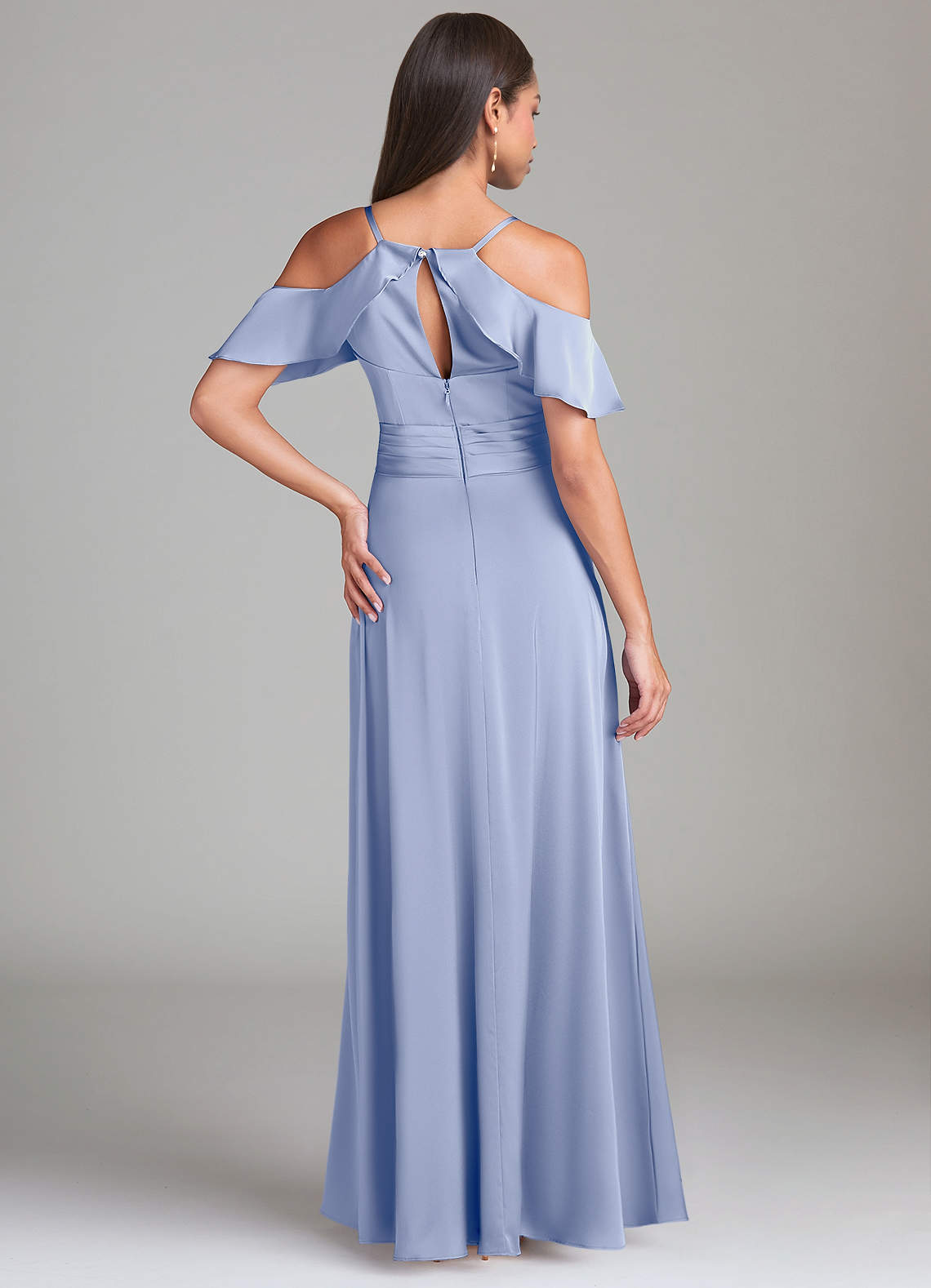 Dakota A-Line V-Neck Stretch Satin Bridesmaid Dress in Ice