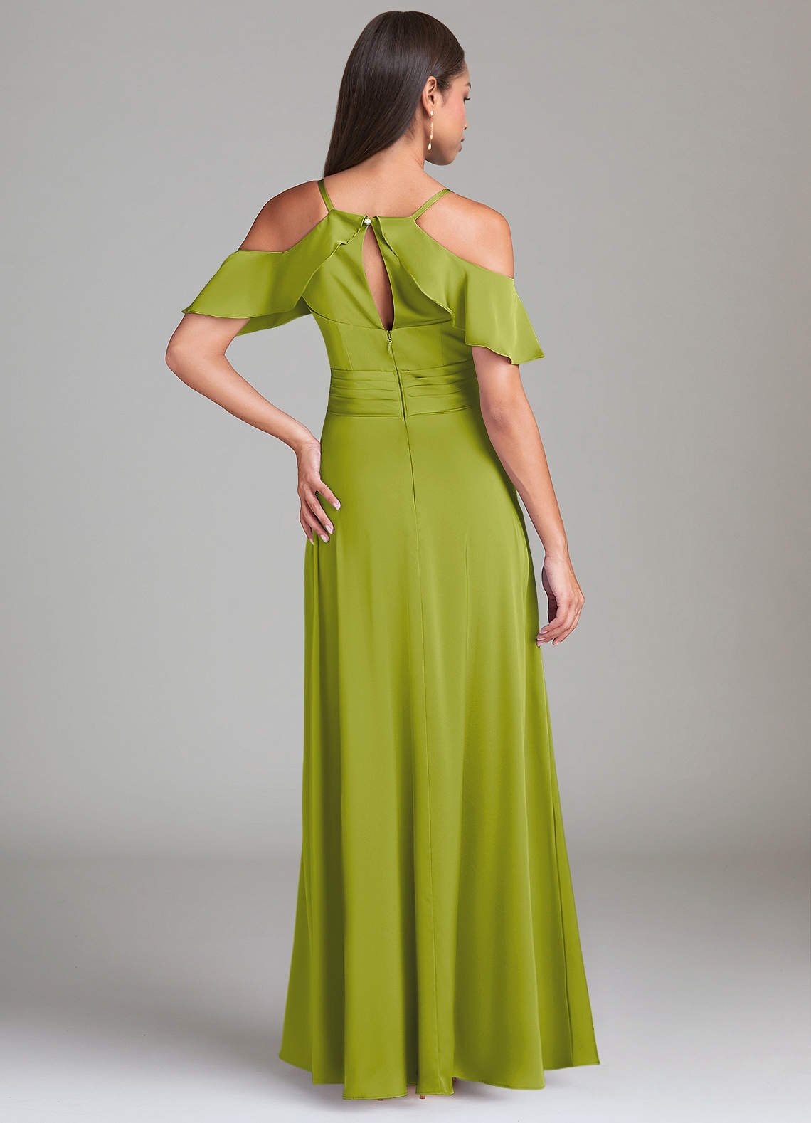 Dakota A-Line V-Neck Stretch Satin Bridesmaid Dress in Lemongrass