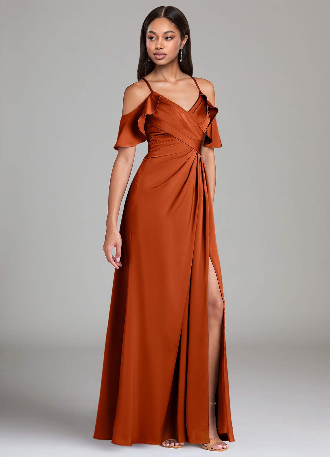 Dakota A-Line V-Neck Stretch Satin Bridesmaid Dress in Paprika
