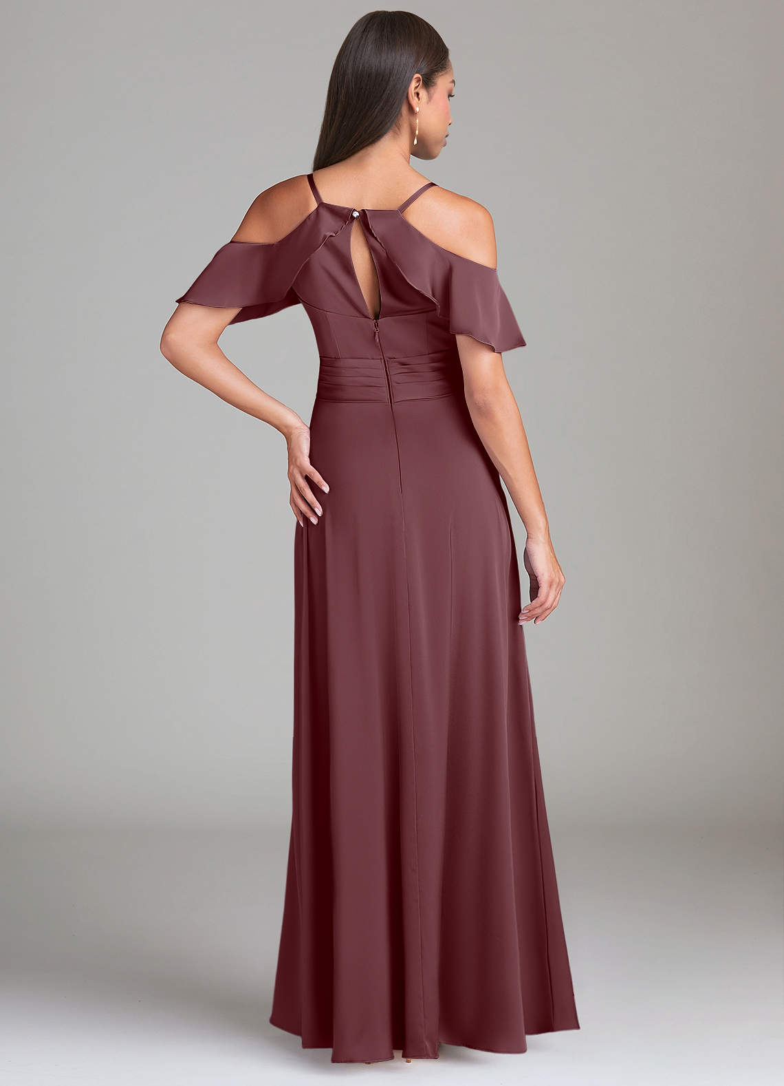 Dakota A-Line V-Neck Stretch Satin Bridesmaid Dress in Sangria