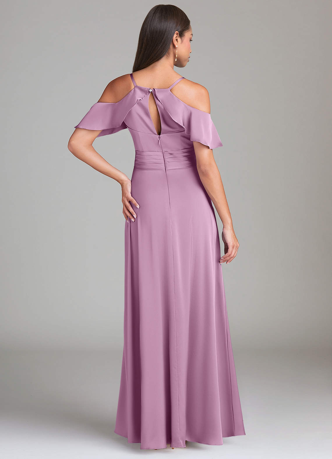 Dakota A-Line V-Neck Stretch Satin Bridesmaid Dress in Wisteria