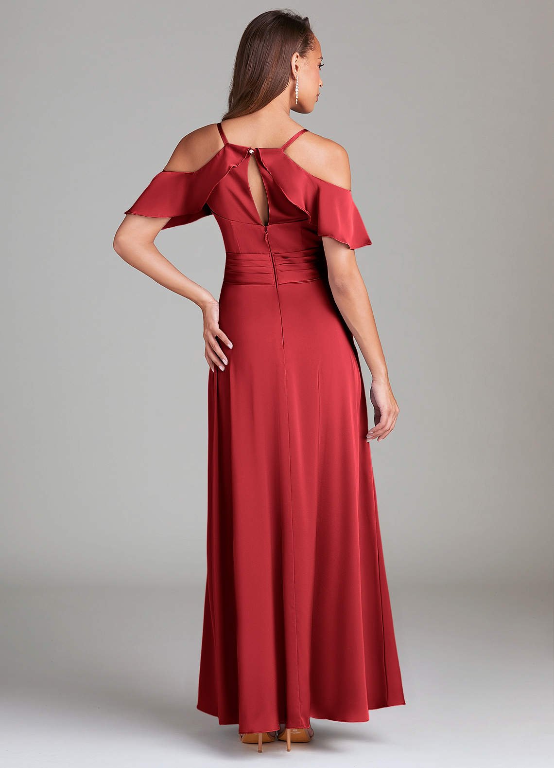 Dakota A-Line V-Neck Stretch Satin Bridesmaid Dress in Scarlet