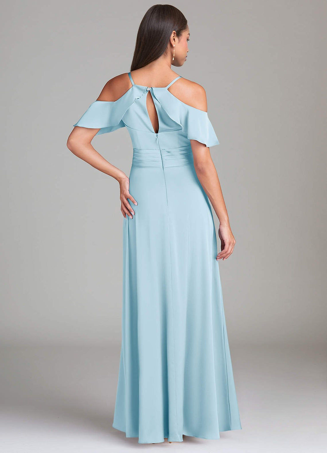 Dakota A-Line V-Neck Stretch Satin Bridesmaid Dress in Sky Blue