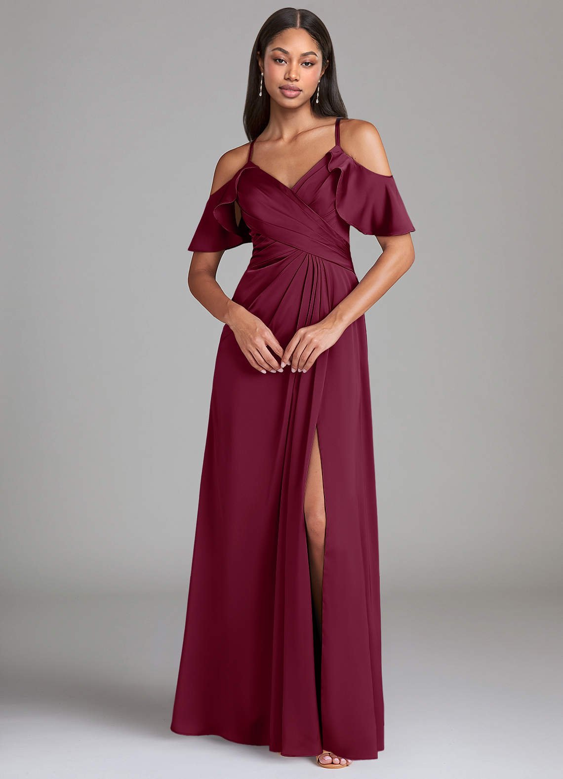 Dakota A-Line V-Neck Stretch Satin Bridesmaid Dress in Mulberry