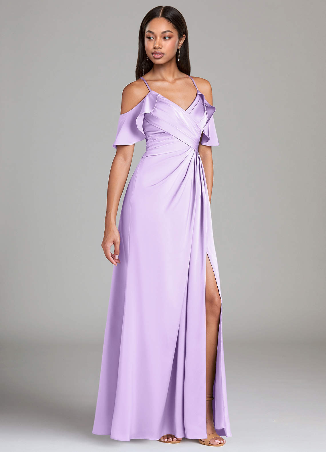 Dakota A-Line V-Neck Stretch Satin Bridesmaid Dress in Lilac