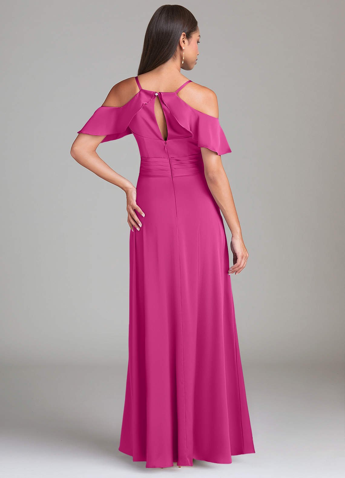 Dakota A-Line V-Neck Stretch Satin Bridesmaid Dress in Fuchsia