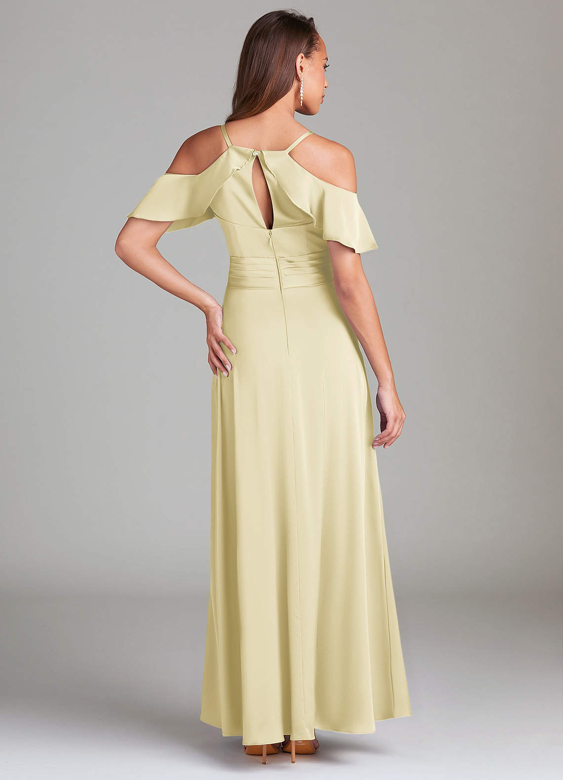 Dakota A-Line V-Neck Stretch Satin Bridesmaid Dress in Lemon Sorbet