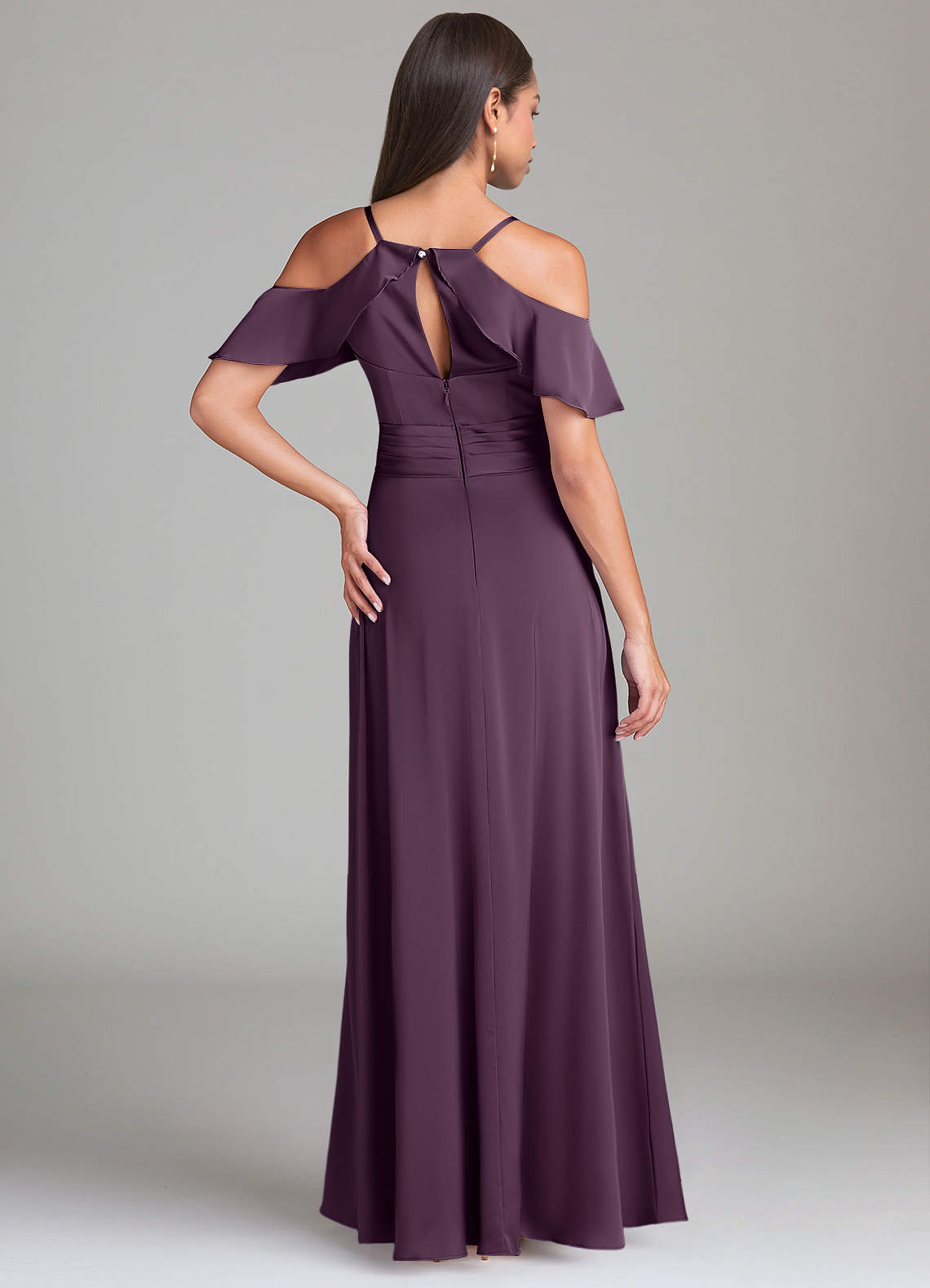 Dakota A-Line V-Neck Stretch Satin Bridesmaid Dress in Plum