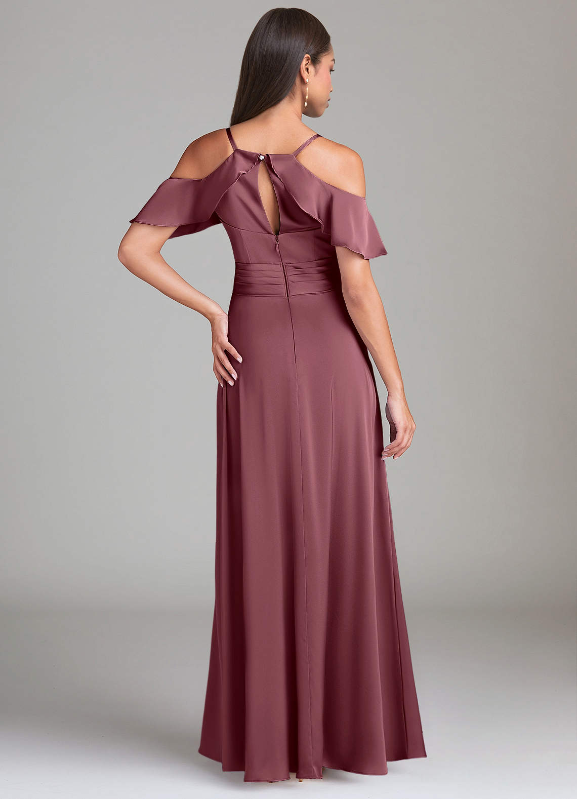 Dakota A-Line V-Neck Stretch Satin Bridesmaid Dress in Desert Rose