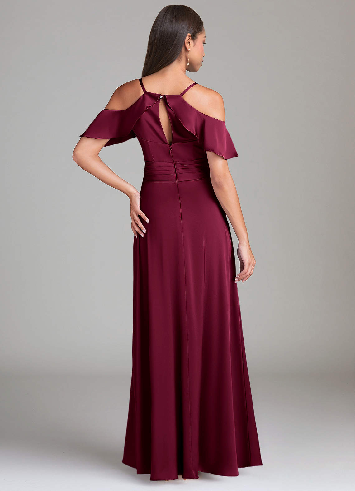 Dakota A-Line V-Neck Stretch Satin Bridesmaid Dress in Burgundy
