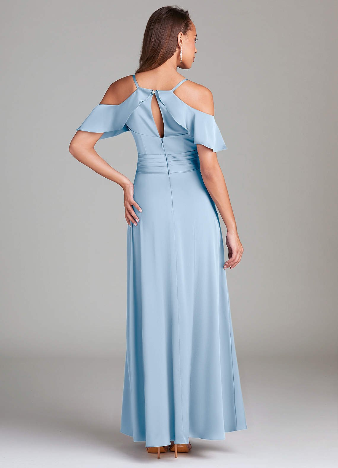 Dakota A-Line V-Neck Stretch Satin Bridesmaid Dress in Powder Blue