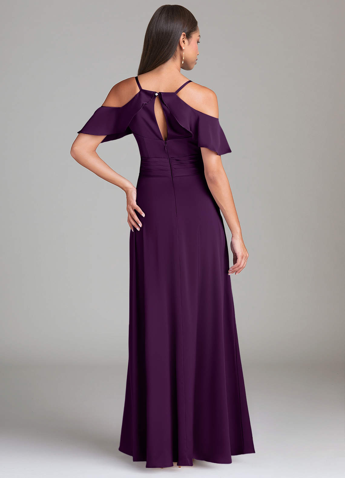Dakota A-Line V-Neck Stretch Satin Bridesmaid Dress in Grape