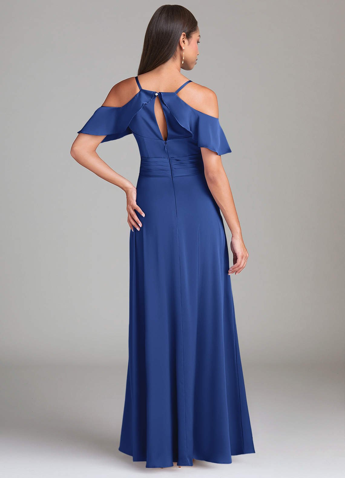 Dakota A-Line V-Neck Stretch Satin Bridesmaid Dress in Royal Blue