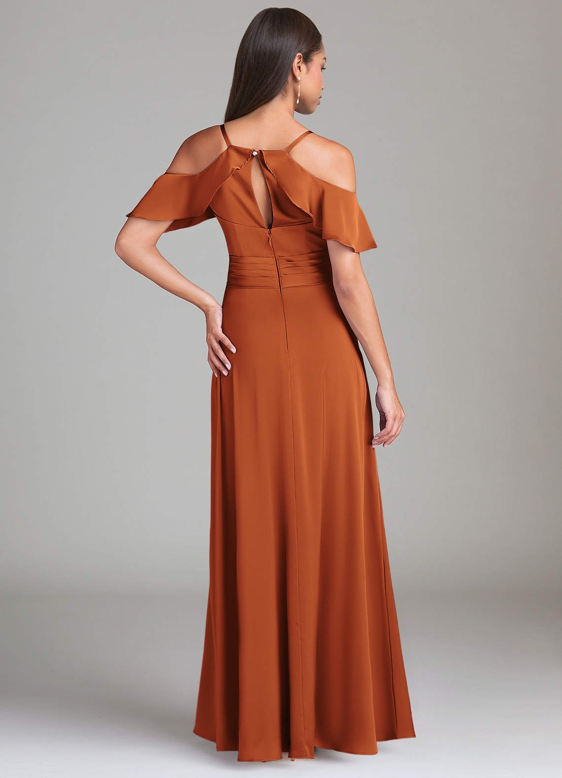Dakota A-Line V-Neck Stretch Satin Bridesmaid Dress in Cinnamon