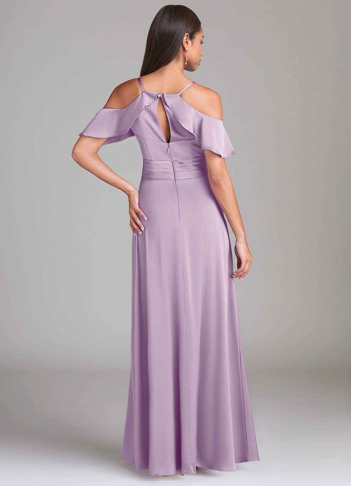 Dakota A-Line V-Neck Stretch Satin Bridesmaid Dress in Frosted Lilac