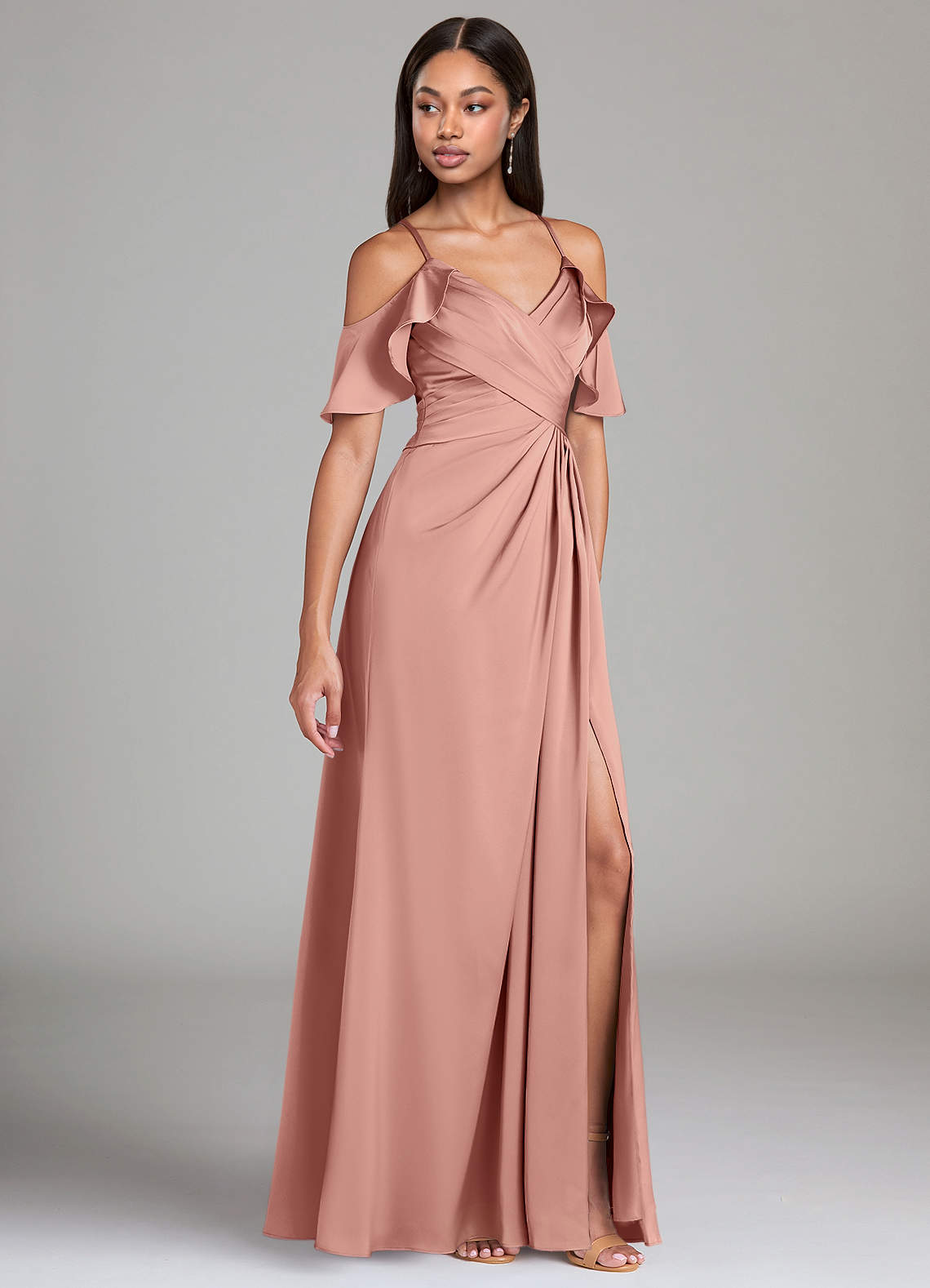 Dakota A-Line V-Neck Stretch Satin Bridesmaid Dress in Rosette