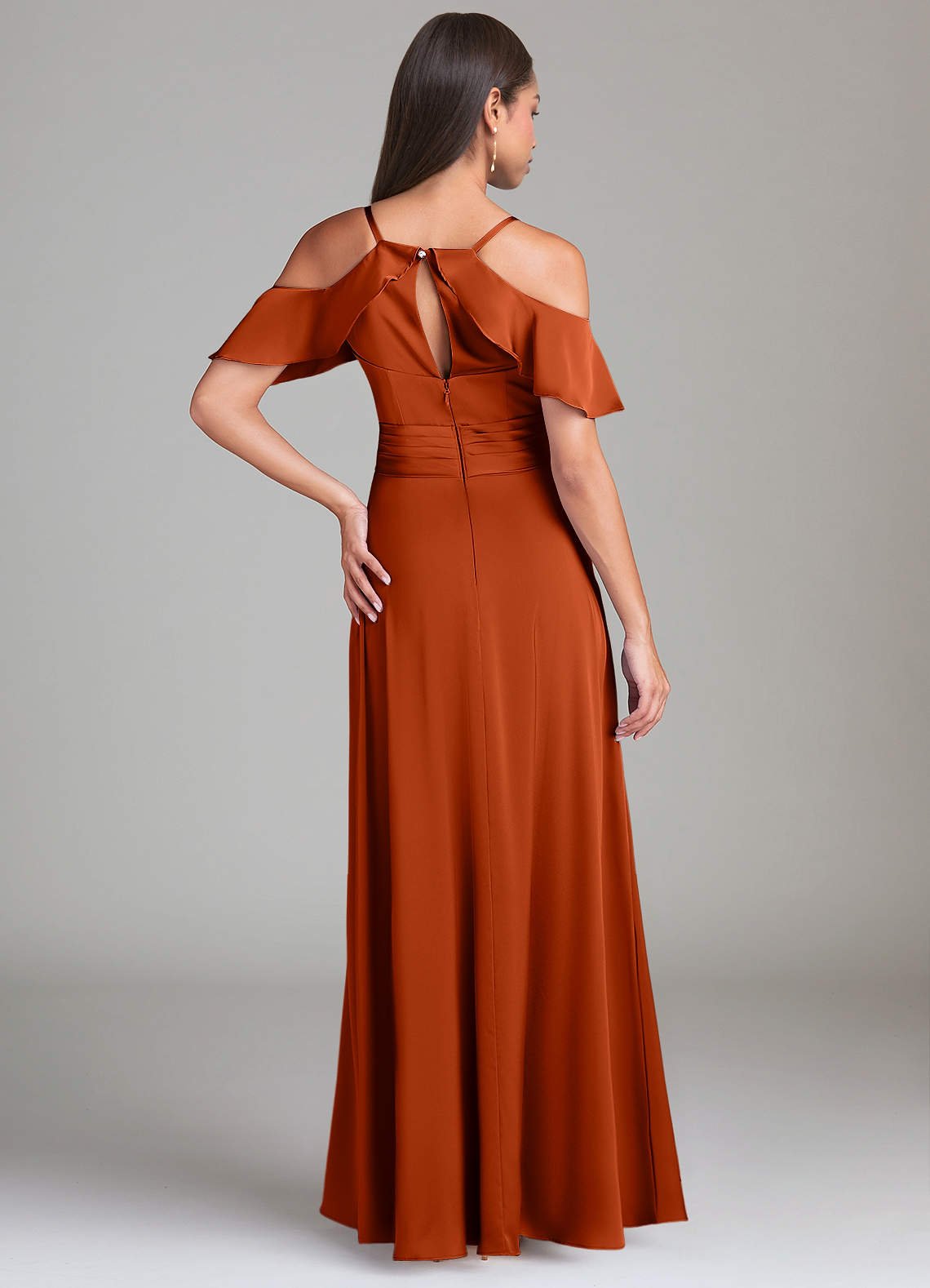 Dakota A-Line V-Neck Stretch Satin Bridesmaid Dress in Paprika