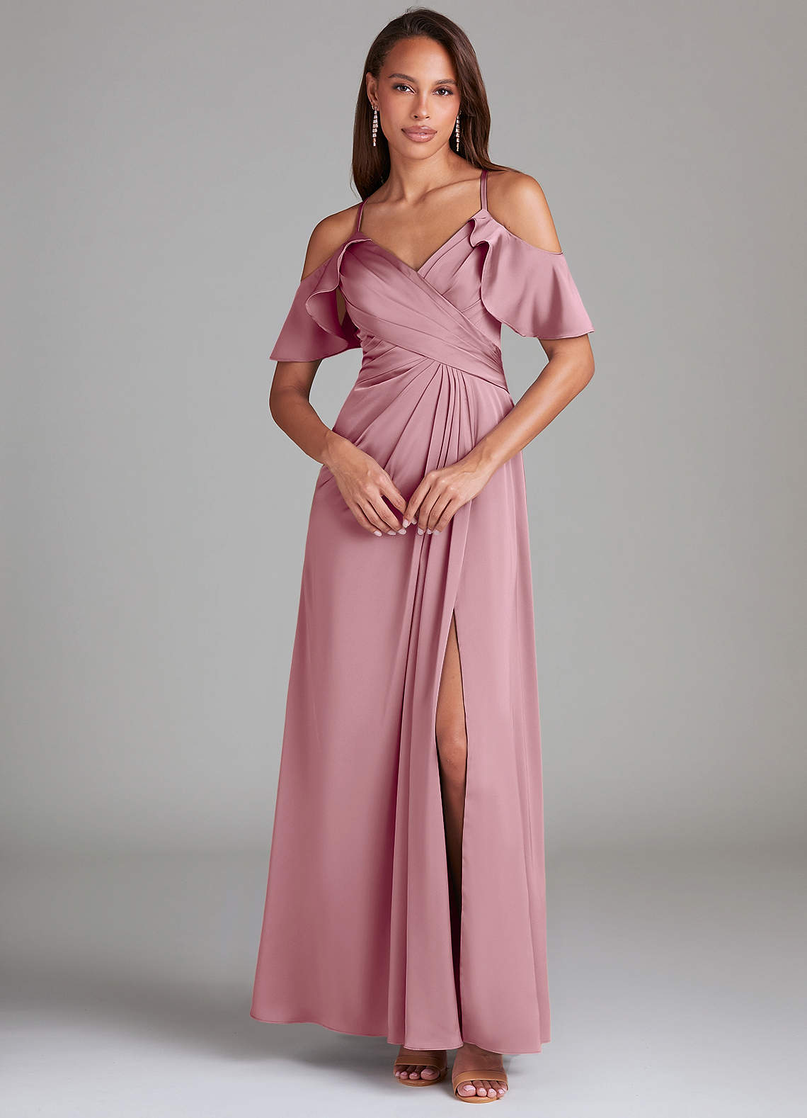 Dakota A-Line V-Neck Stretch Satin Bridesmaid Dress in Vintage Mauve