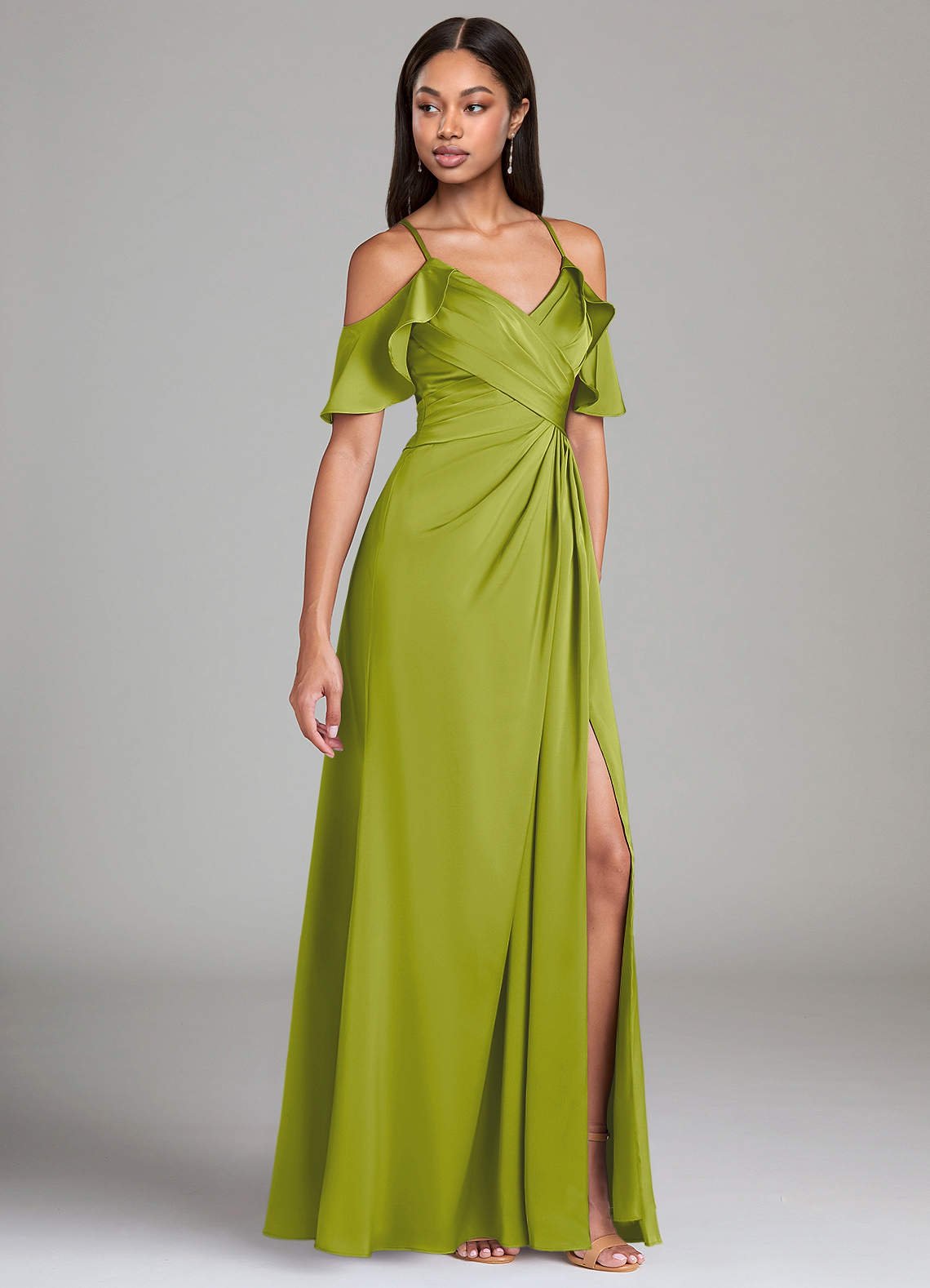 Dakota A-Line V-Neck Stretch Satin Bridesmaid Dress in Lemongrass
