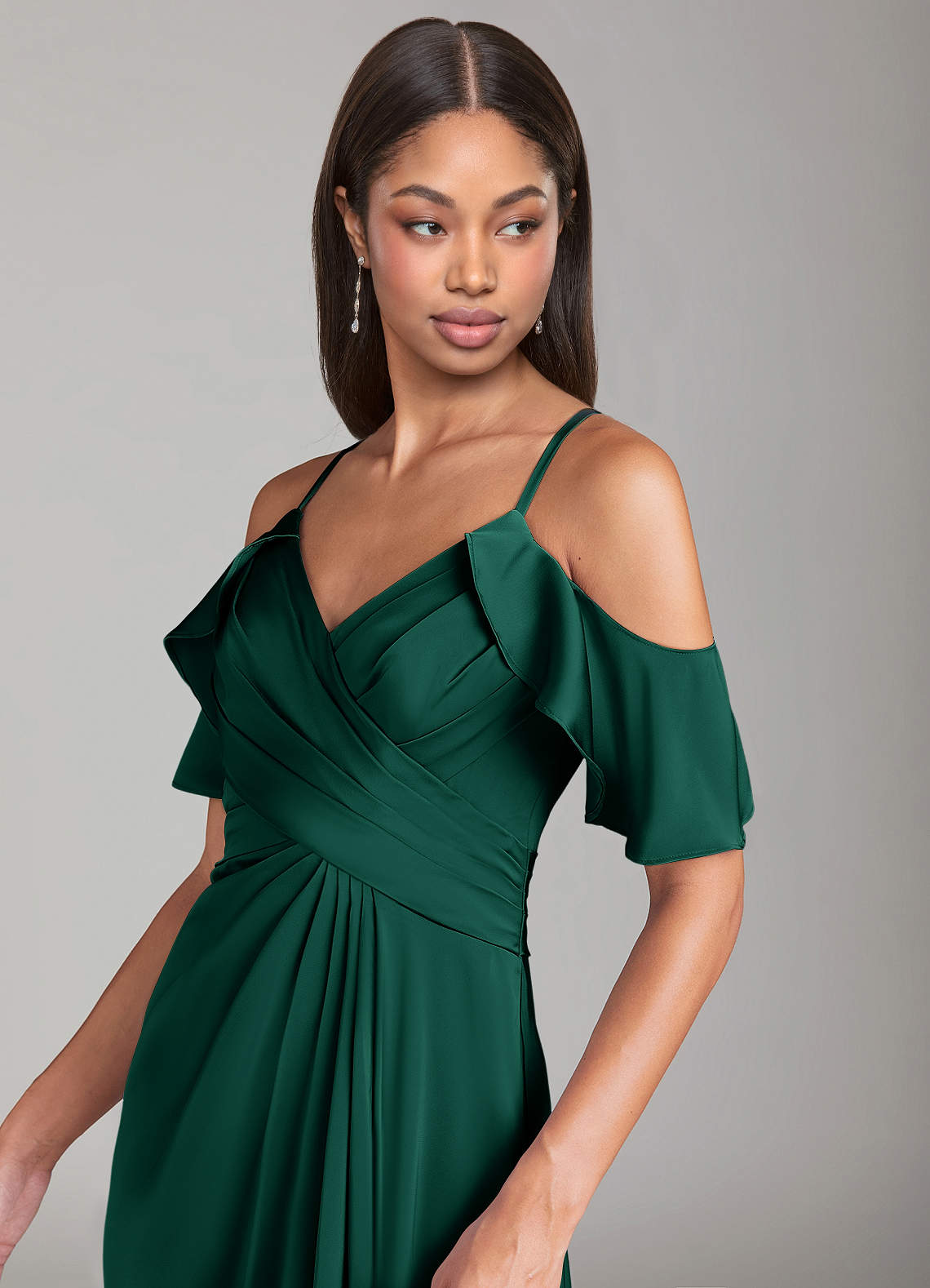 Dakota A-Line V-Neck Stretch Satin Bridesmaid Dress