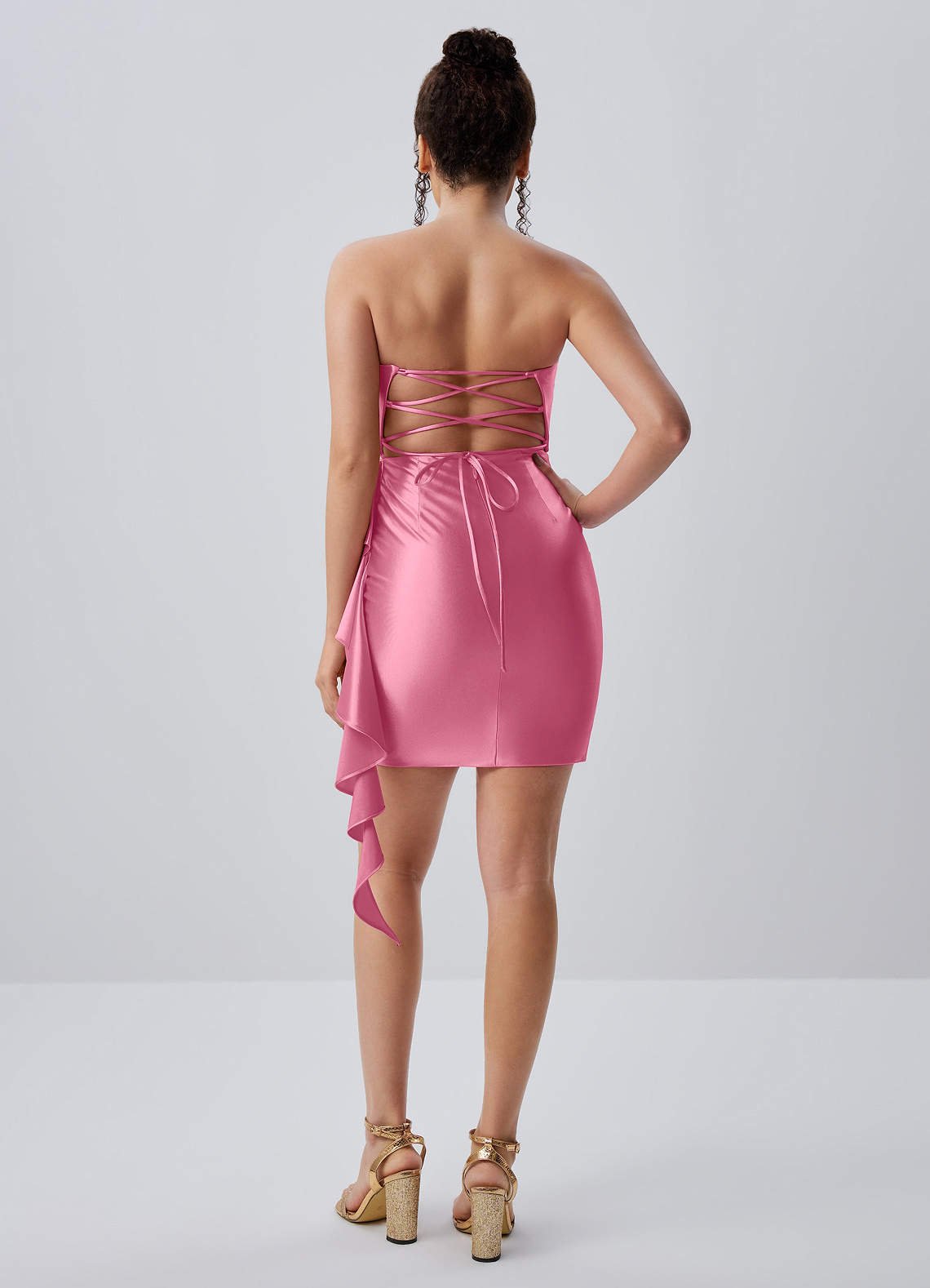 Jeannine Bodycon Mini Strapless Stretch Satin Prom Dress in Pink
