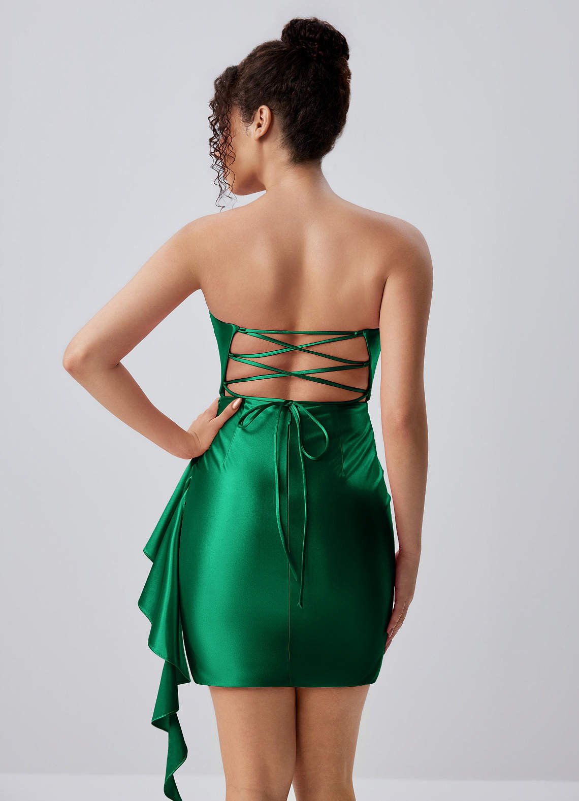 Jeannine Bodycon Mini Strapless Stretch Satin Prom Dress in Green